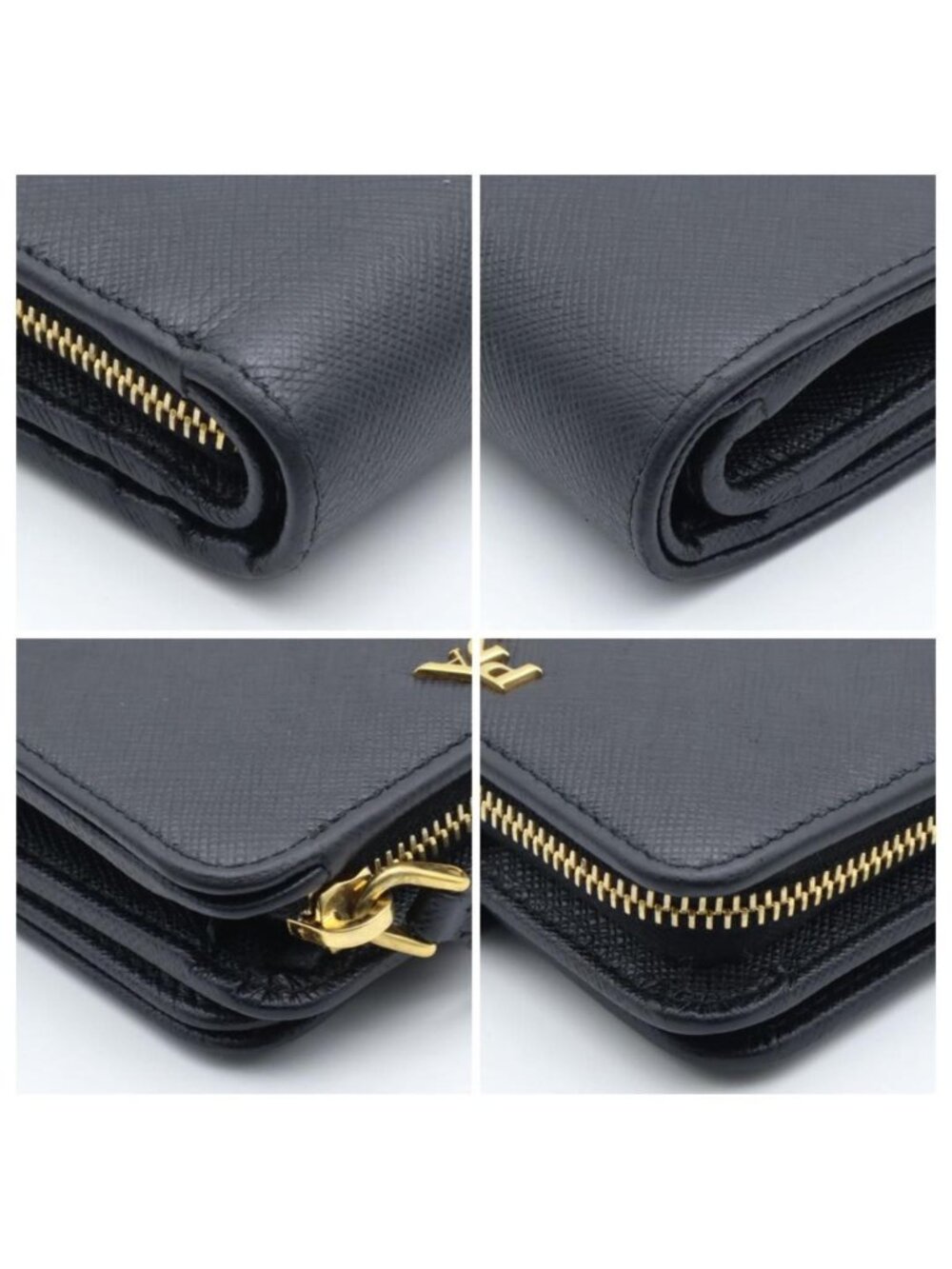Prada Metal Logo Bifold Wallet Saffiano Leather Black L-shape - Picture 8 of 10